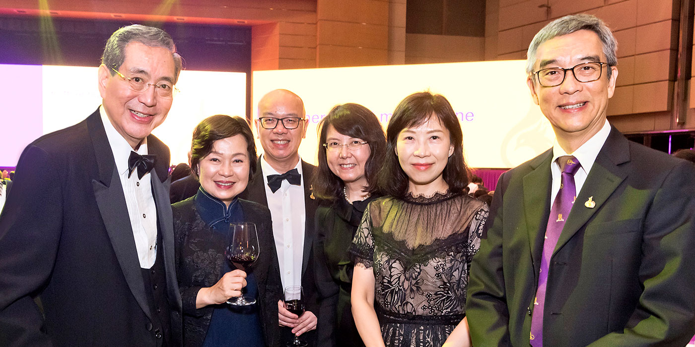 From left: Professor Arthur K.C. Li, former CUHK's Vice-Chancellor; Dr Choi Yuk-lin, Secretary for Education; Dr Scotty Luk Wai-cheong, Director of the University Health Service; Kitty W.H. Yu, Registrar; Salome Y.P. Lam, Bursar and Director of Finance; and Professor P.C. Shaw